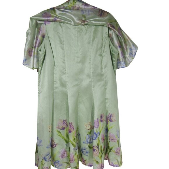 MAISON TARA 24W Floral Cottagecore FAIRY Green Tulips Easter Spring Cape Dress - Picture 5 of 12
